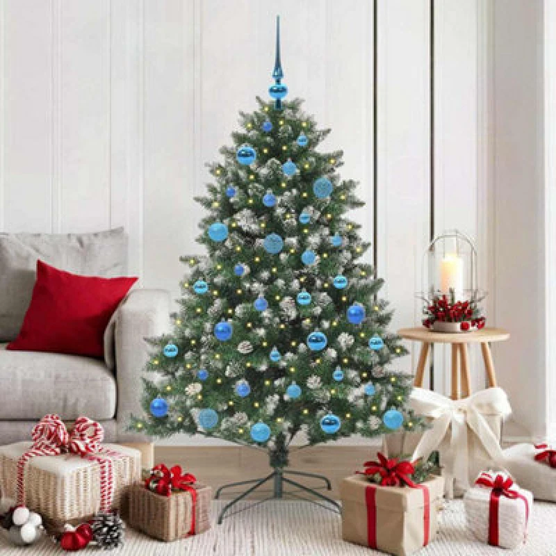Image of vidaXL Artificial Christmas Tree with Stand, Blue Balls Green 105 x 105 x 150 cm, Green 3395228