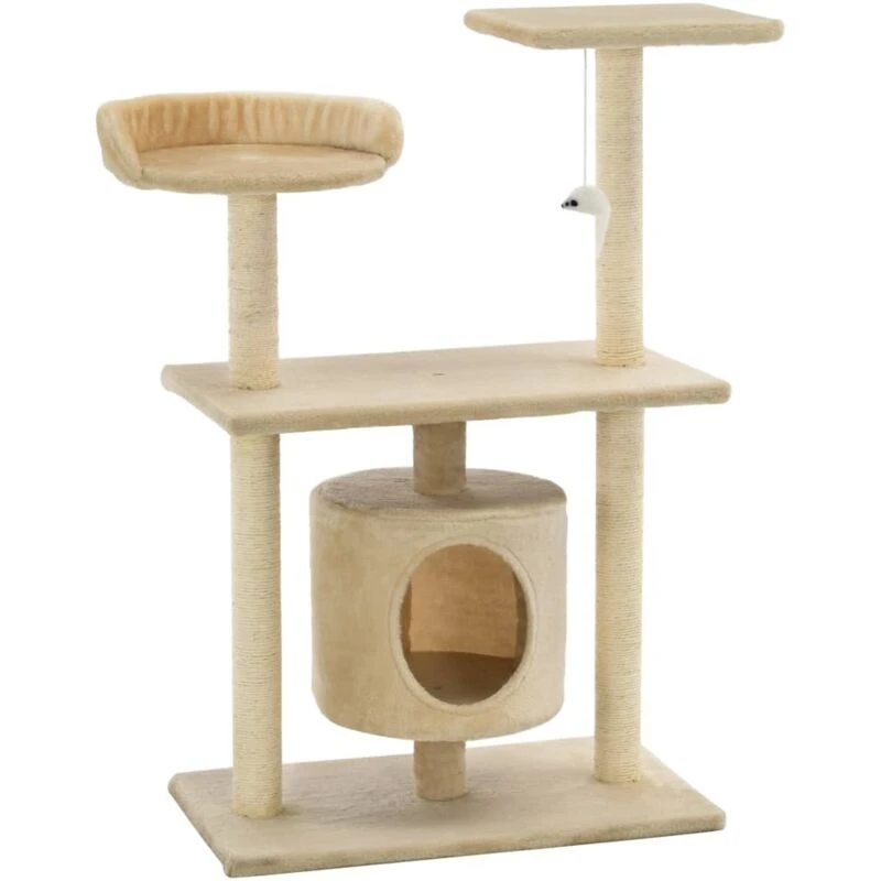 Image of vidaXL Cat Tree with Sisal Scratching Posts 95cm Beige Kitten Playhouse Tower