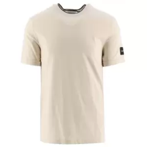 Image of Calvin Klein Stony Beige Cotton Turn-Up Sleeve T-Shirt