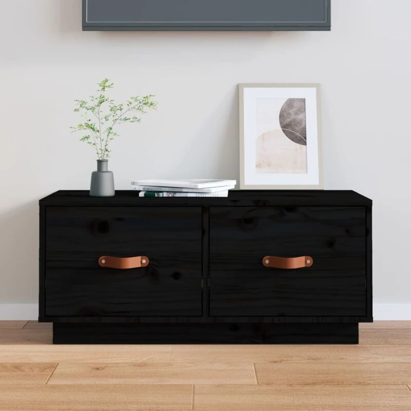 Image of Vidaxl TV Cabinet Black 80X34X35cm Solid Wood Pine, Black 818244