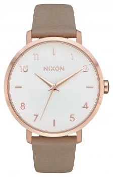 Image of Nixon Arrow Leather Rose Gold / Grey Grey Leather Strap Watch
