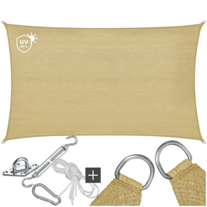 Image of Tectake Sun Sail Sonny, Uv Protected, Water-Resistant And Anti-Tear - 5 X 7 M - Sand