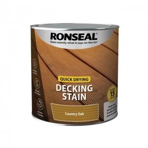 Image of Ronseal Quick Drying Decking Stain Country Oak 2.5 litre