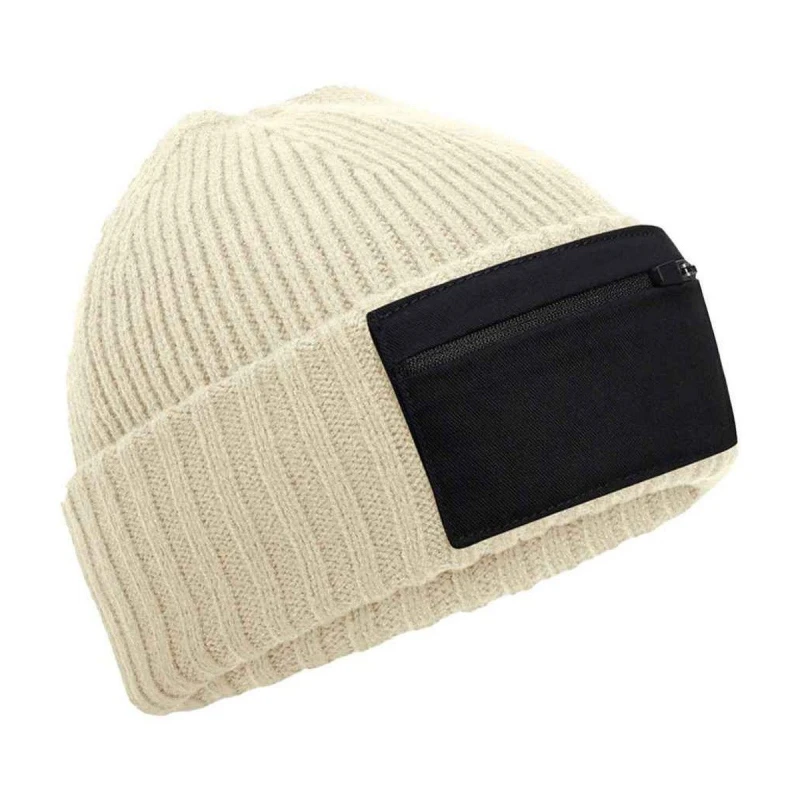 Image of Beechfield Beechfield Men Zip Patch Beanie in Brown Brown One Size Male 5063693967918