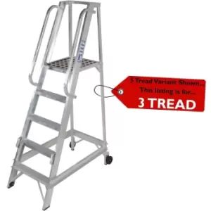 Image of 3 Tread 0.8m Aluminium Warehouse Picking Steps & Handrail Narrow Aisle Stairs