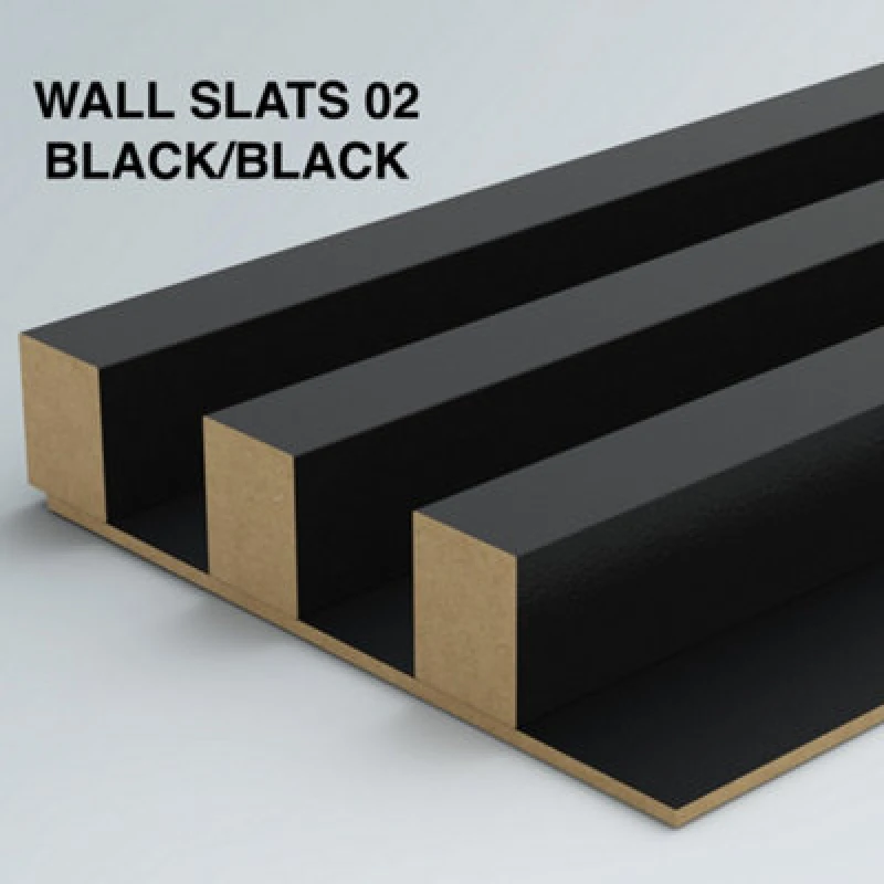 Image of Furneo Wall Slats Decorative Wooden Panels Lamele Black On Black 240Cmx88Cm
