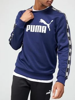 Image of Puma Tape Poly Crew Sweatshirt - Navy , Black, Size S, Men