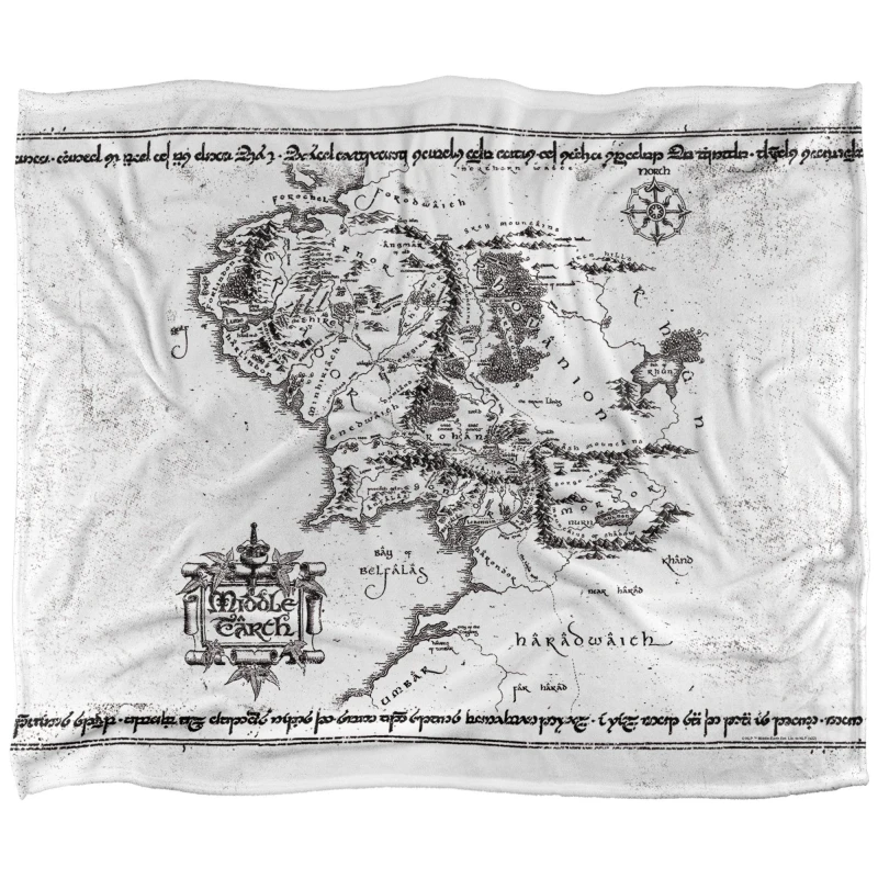 Image of Lord of the Rings The Lord of The Rings Blanket, 152x127cm White Middle Earth Map Silky Touch Super Soft Throw Blanket White One Size Unisex 19178234