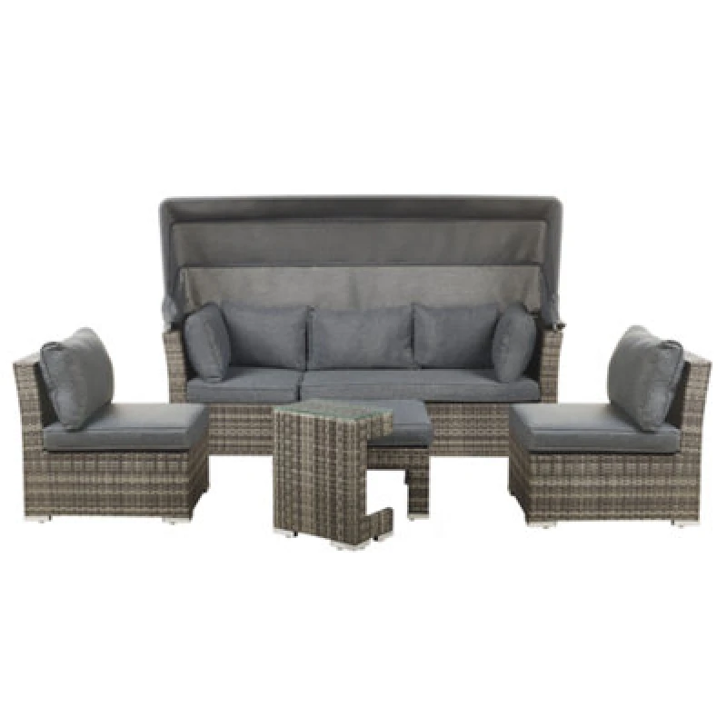Image of Beliani Garden Lounge Set With Table 6 Seater Corte Modular Pe Rattan Dark Brown