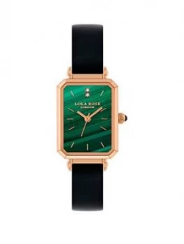 Image of Lola Rose Lola Rose Malachite Diamond Tank Dial Black Leather Strap Ladies Watch