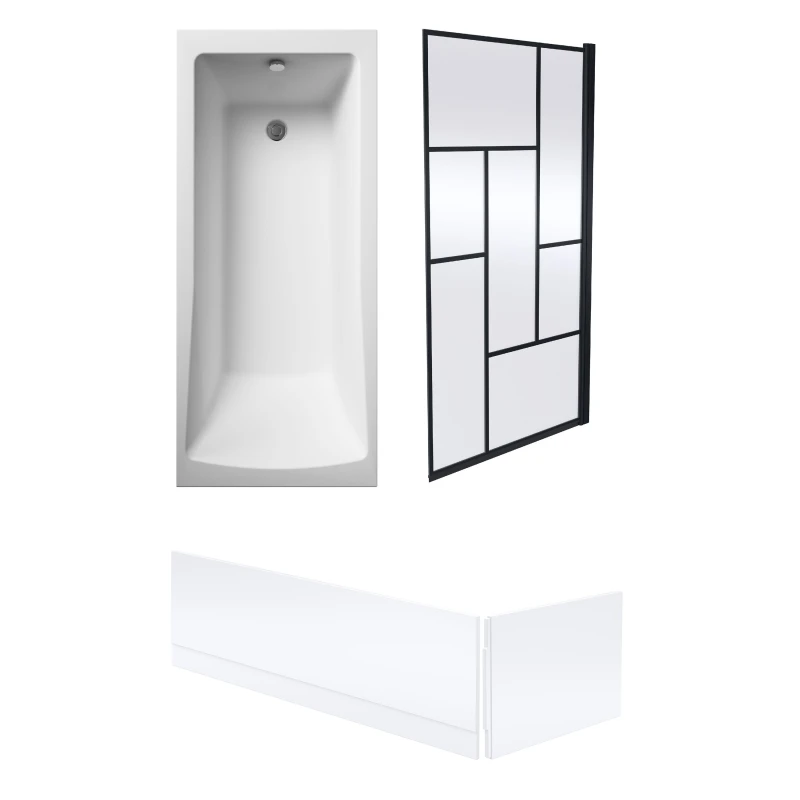 Image of Balterley Square Single Ended Bath Panels Black Abstract Screen 1700 x 700mm Black