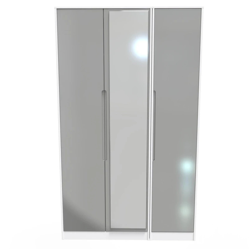 Image of Turin Tall Triple Mirror Wardrobe In Grey Gloss & White (Ready Assembled)