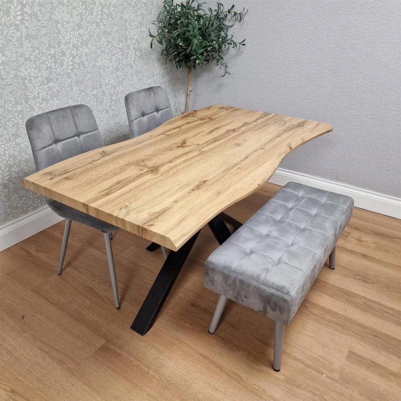 Image of Kosy Koala Dining Table with Grey Velvet Chairs and Modern Wooden Benches, Multi DA14140ROC02000