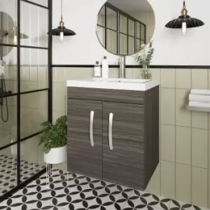Image of Nuie - Athena Wall Hung 2-Door Vanity Unit with Basin-2 500mm Wide - Anthracite Woodgrain