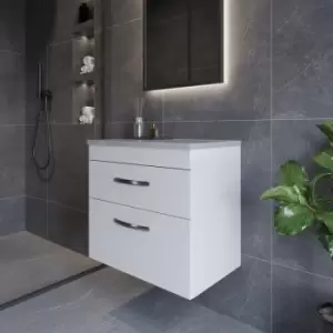 Image of Nuie - Athena Wall Hung 2-Drawer Vanity Unit with Grey Worktop 600mm Wide - Gloss White