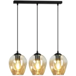 Image of Emibig Istar Black Bar Pendant Ceiling Light with Amber Glass Shades, 3x E27