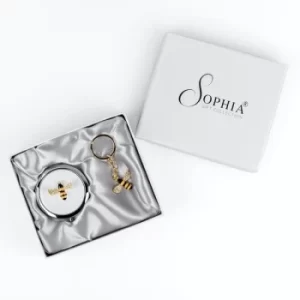 Image of Sophia Silverplated Bumble Bee Compact Mirror & Keyring Set