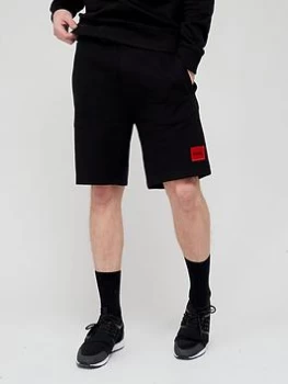 Image of HUGO Diz Red Patch Logo Jersey Shorts - Black, Size S, Men