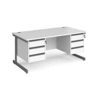 Image of Office Desk Rectangular Desk 1600mm With Double Pedestal White Top With Graphite Frame 800mm Depth Contract 25 CC16S33-G-WH