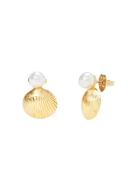 Image of kate spade new york Reef Treasure Imitation Pearl & Shell Stud Earrings in Gold Tone