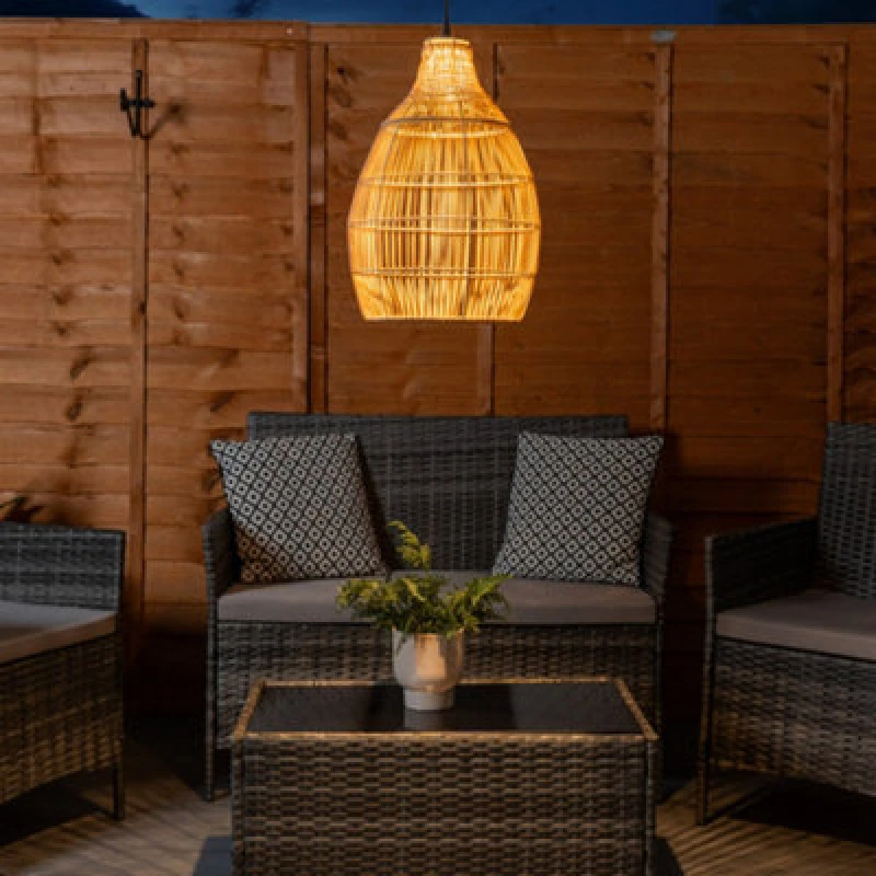 Image of ValueLights ValueLights Natural Teardrop Solar Powered Outdoor Hanging Pendant Garden Pergola Light Natural One Size Unisex 5016529270836