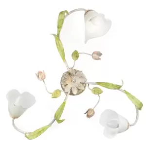 Image of Wilma 3 Light Flower Multi Arm Semi Flush Ceiling Lamp, Glass Shades