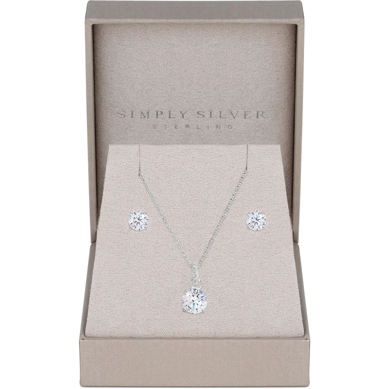 Image of Simply Silver Sterling Silver 925 CZ Round Stud Set - Gift Boxed Silver One Size