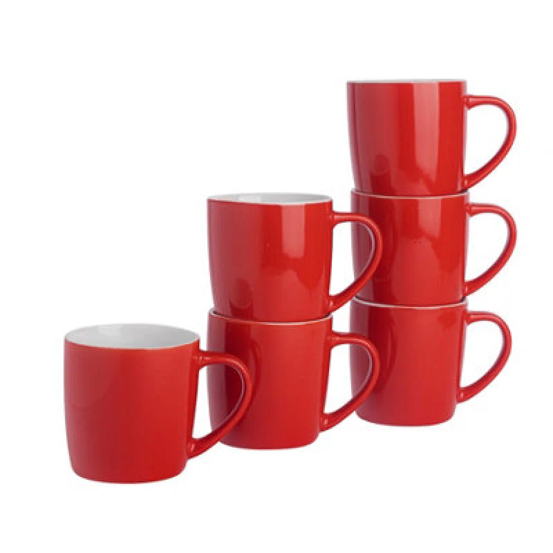 Image of Argon Tableware 2X Coloured Coffee Mugs - 350Ml - Red - Durable Stoneware Cappuccino Tea Cup Dishwasher & Microwave Safe