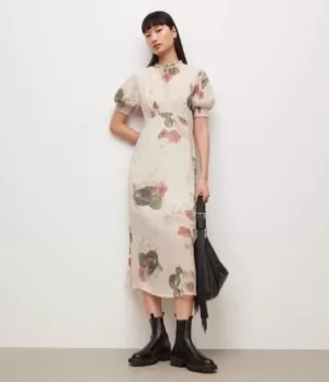 Image of AllSaints Womens Laverna Asago Dress, Ecru White, Size: 10