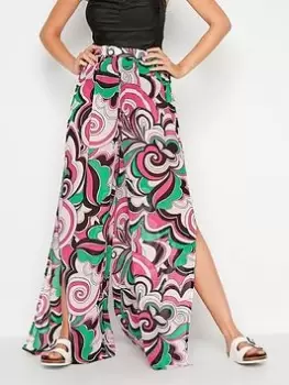 Image of Long Tall Sally Swirl Print Wide Leg Beach Trouser, Pink, Size 10-12, Women
