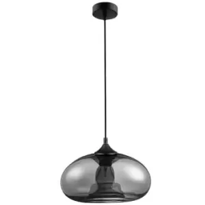 Image of Gilbert 28cm Dome Pendant Ceiling Light Chrome Glass Black Metal Black Fabric Wire LED E27 - Merano
