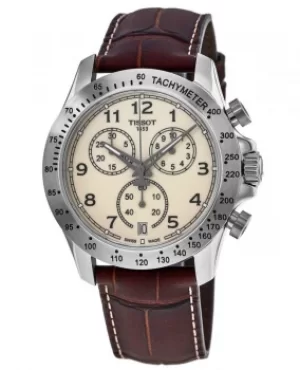 Image of Tissot V8 Quartz Chronograph Ivory Dial Brown Leather Mens Watch T106.417.16.262.00 T106.417.16.262.00