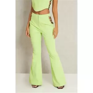 Image of I Saw It First Lime Green Ring Detail Flared Trousers - Green