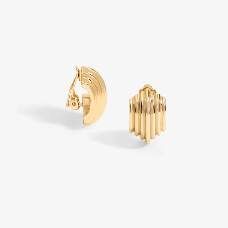 Image of Jon Richard Gold Plated Curved Ridge Clip Earrings Gold