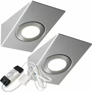 Image of 2x brushed nickel Wedge Surface Under Cabinet Kitchen Light & Driver Kit - Warm White led