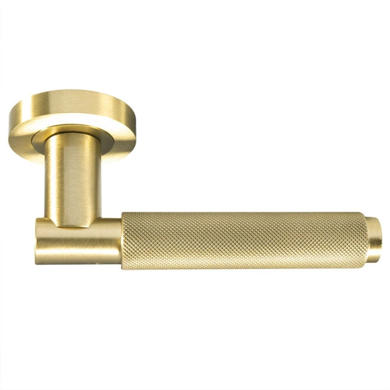 Image of Loops PAIR Knurled Grip Round Bar Handle on Round Rose Concealed Fix Satin Brass Metallics