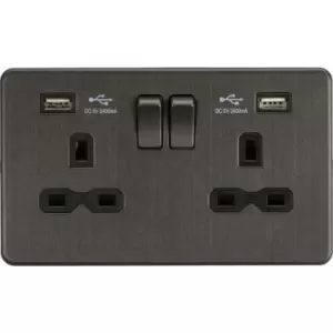 Image of Knightsbridge - 13A 2G Switched Socket with dual usb charger a + a (2.4A) - Smoked bronze 230V IP20
