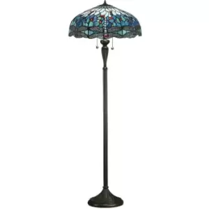 Image of Tiffany Glass Dragonfly Floor Lamp - Dark Bronze Finish - 2 x 60W E27 GLS LED