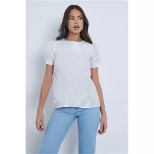 Image of I Saw It First White Short Sleeve Puff Taffeta Blouse - White