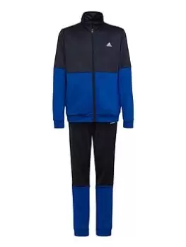 Image of Boys, adidas Junior Unisex Colourblock Full Zip Tricot Tracksuit - Dark Blue, Dark Blue, Size 7-8 Years