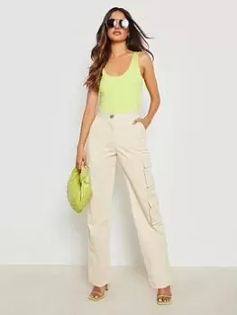 Image of Boohoo Twill Wide Leg Cargo Trouser - Stone, Beige, Size 6, Women