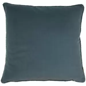Image of Furn - Cosmo Velvet Mini Pom Pom Trim Cushion Cover, Blue, 45 x 45 Cm