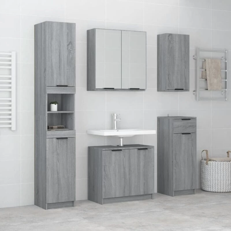 Image of VIDAXL 5 Piece Bathroom Cabinet Set Grey Sonoma Engineered Wood Vidaxl 8720287123187