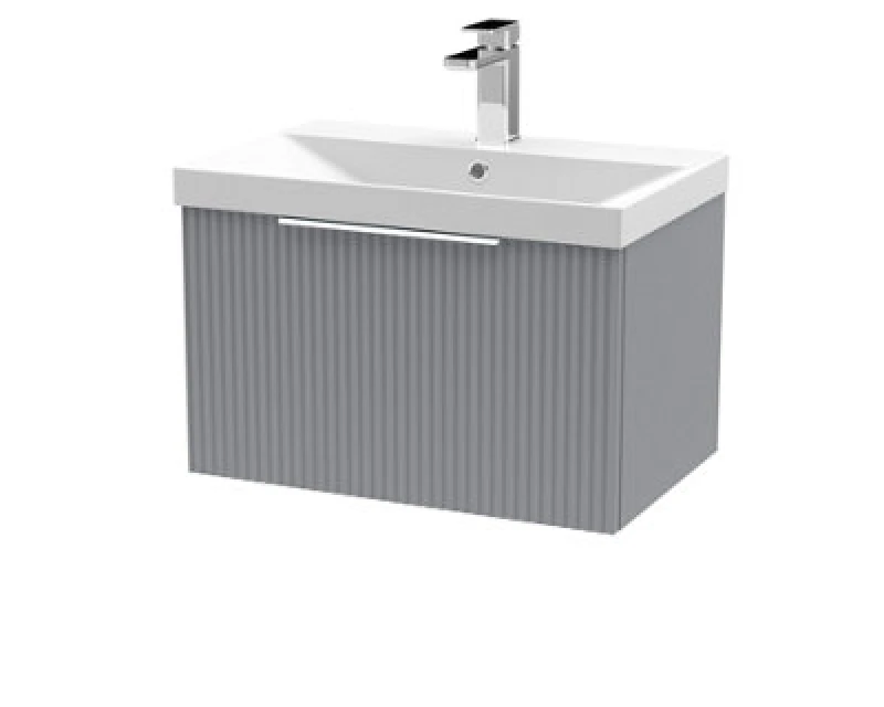 Image of HUDSON REED Hudson Reed - Fluted Wall Hung 1-Drawer Vanity Unit with Basin 3 600mm Wide - Satin Grey DFF294D