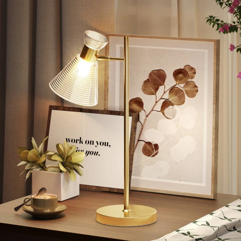 Image of HOMCOM Table Lamp with Adjustable Head, Modern Bedside Lamp, Gold Tone Gold Unisex