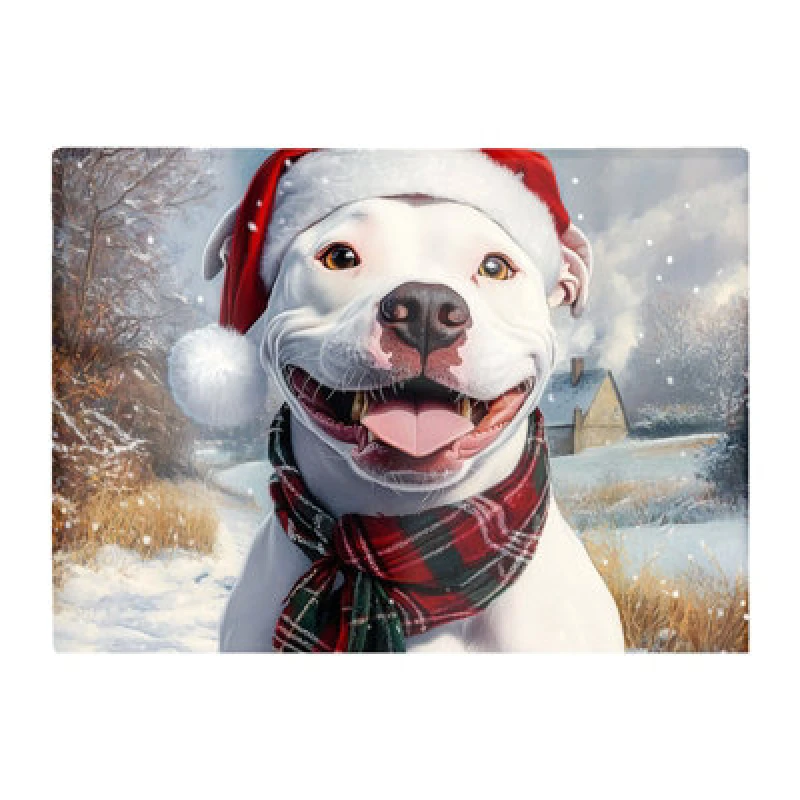 Image of Warren Reed Designer Snowy Christmas Staffy Bull Terrier Glass Chopping Board