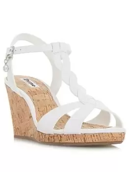 Image of Dune London Wide Fit Koala Leather Plait T Bar Wedge Sandal - White, Size 41, Women
