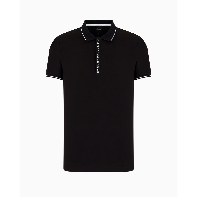 Image of Armani Exchange Zip Logo Polo Shirt Black XL