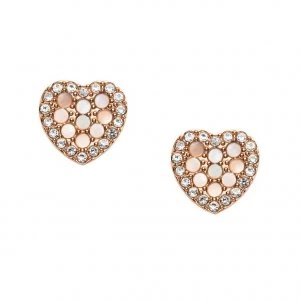 Image of Fossil Ladies Rose Gold Tone MOP Heart Stud Earrings