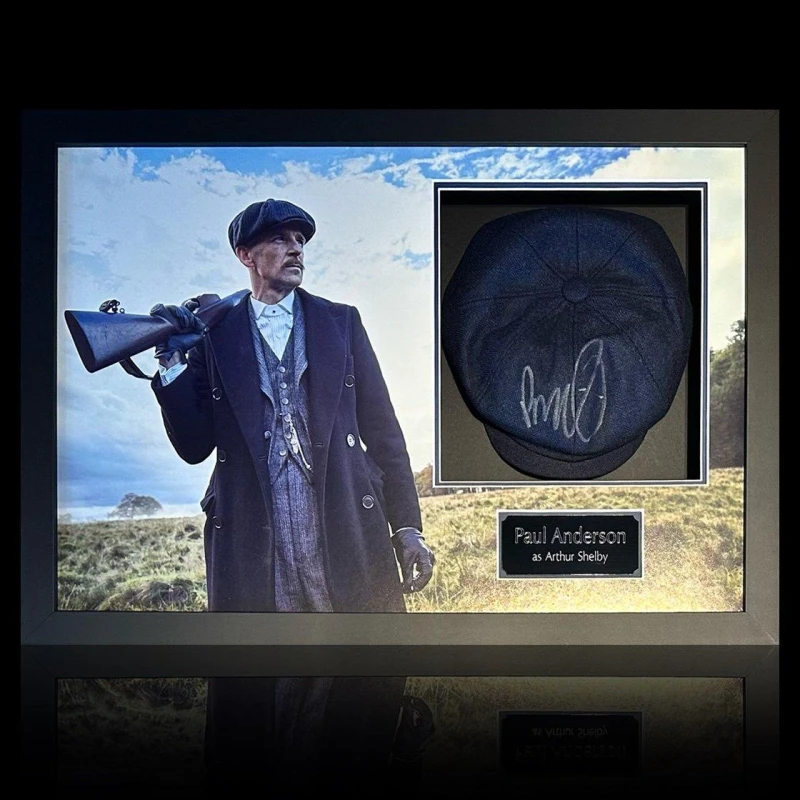 Image of The Fan Cave Paul Anderson Signed Peaky Blinders Flat Cap Iconi Black unisex 480mm x 69